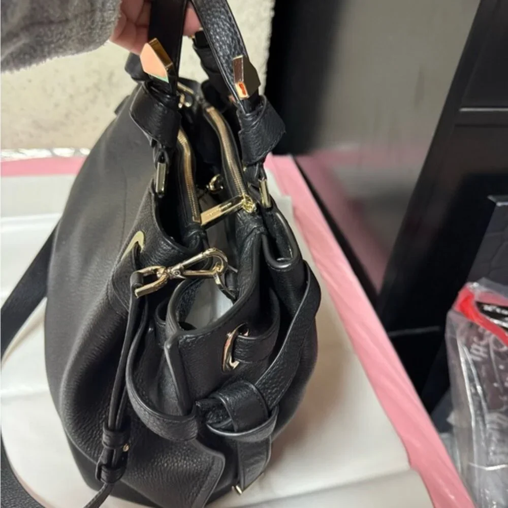 Michael Kors Greta Large Pebbled Leather Satchel Black - Picture 10 of 14